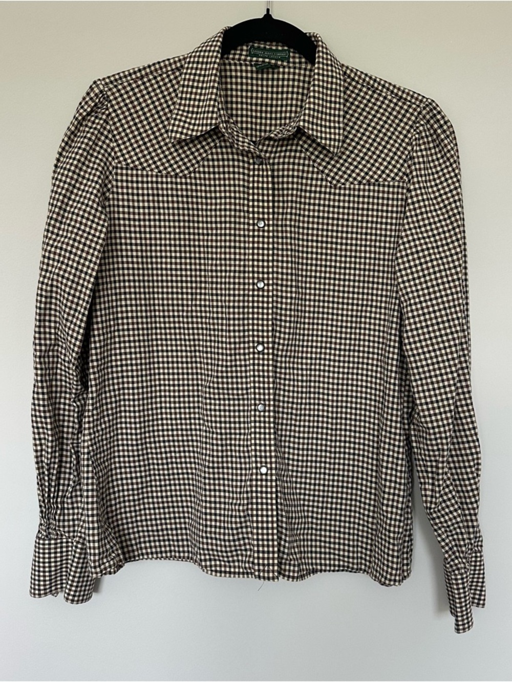 LAUREN Ralph Lauren Women's classic gingham Western Blouse Snap Buttons Down Med
